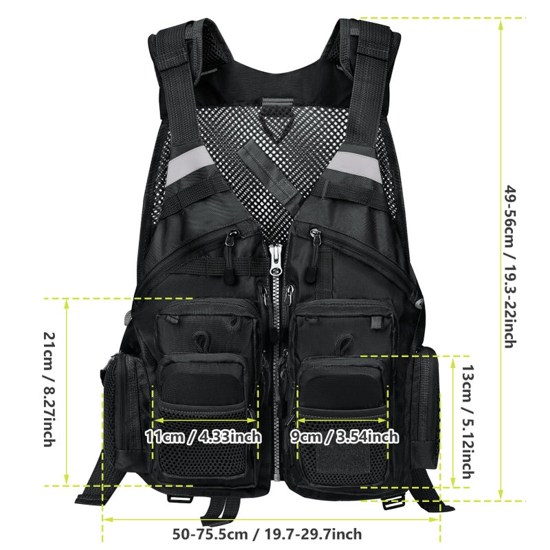 Gonex Fly Fishing Vest for Men Women, Comfortable Adjustable Fishing Vest with Multi-Pockets Reflective Stripes, Black - Image 2